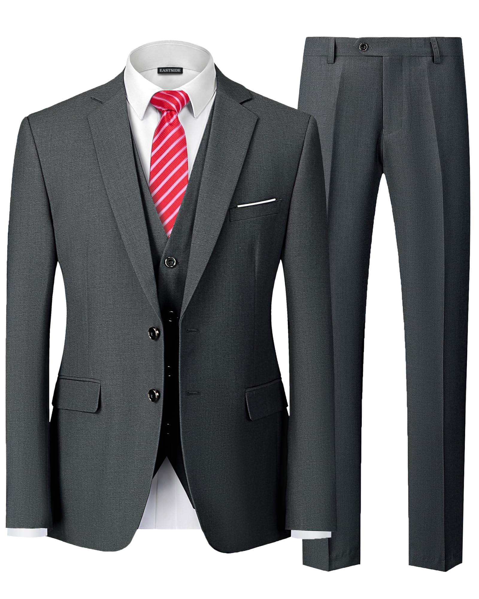 EastSide Men's 3 Pieces Suit, Slim Fit 2 Buttons Tux, Blazer
